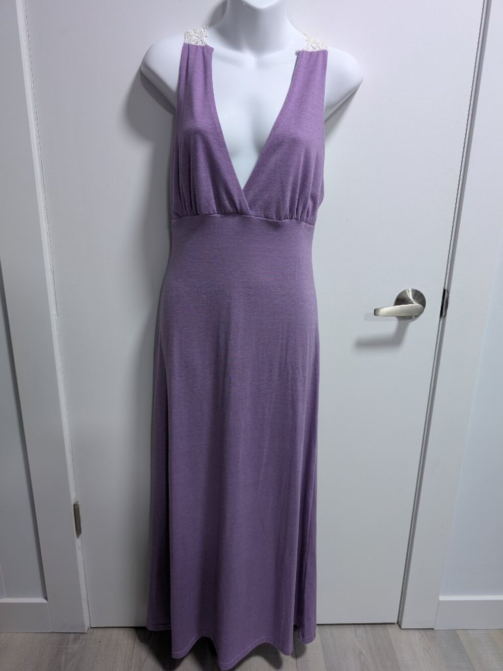 NEW Sleeveless Violet Maxi Dress with White Lace Back